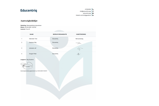 Digitale registratie van aanwezigheden