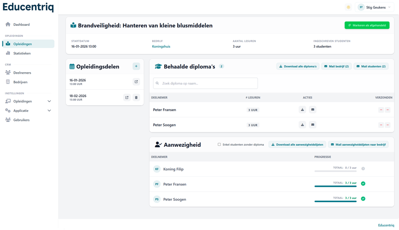 Digitale aanwezigheidslijsten overzicht